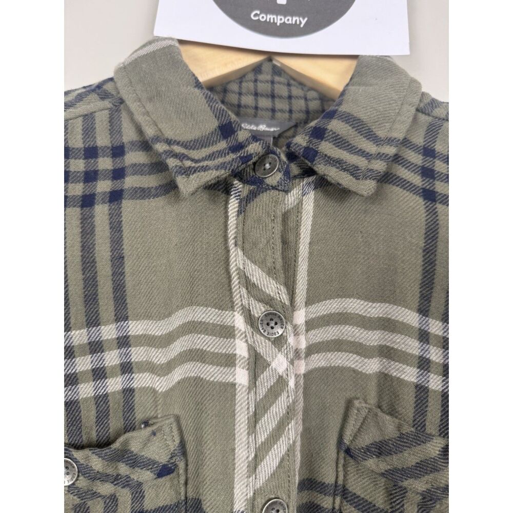 Vintage Eddie Bauer Olive Green, Navy, and White Plaid Shirt Dress - Picture 5 of 16